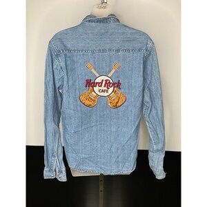 San Francisco Hard Rock Cafe Womens Denim Shirt Blue MEDIUM Embroidered